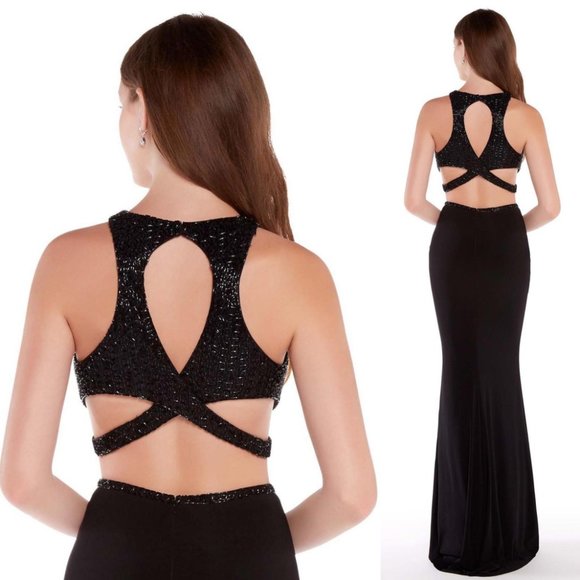 NWT ALYCE PARIS Women's Black Maxi Long Gown 10 12 14 Wedding Sparkle Beads 2 PC - Picture 6 of 14